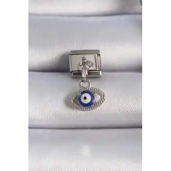 316L Çelik Gümüş Renk Sallantılı Göz Figür Nazar Boncuk Detay Nomination Charm
