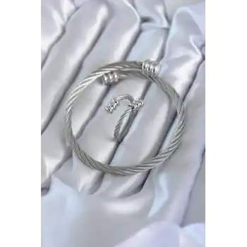 316L Çelik Gümüş Renk Sarmal Model Erkek Bileklik Yüzük Kombini