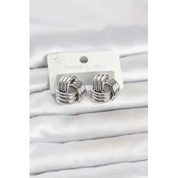 316L Çelik Gümüş Renk Sarmal Model Kadın Küpe