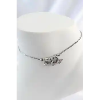 316L Çelik Gümüş Renk Simli Kelebek Model Kadın Halhal