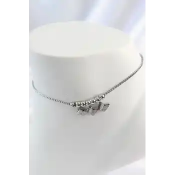 316L Çelik Gümüş Renk Simli Kelebek Model Kadın Halhal