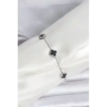 316L Çelik Gümüş Renk Siyah Baby Boy Yonca Bileklik