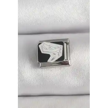 316L Çelik Gümüş Renk Siyah Beyaz Kuş İşlemeli Nomination Charm