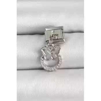 316L Çelik Gümüş Renk Taşlı Kelebek Model Nomination Charm