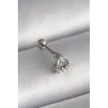 316L Çelik Gümüş Renk Üçgen Zirkon Taşlı Tragus Piercing