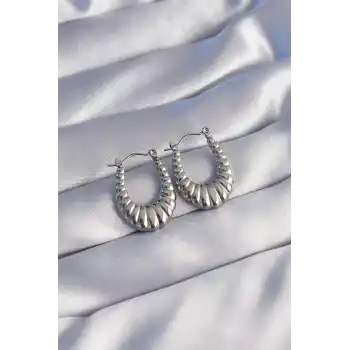 316L Çelik Gümüş Renk Uzun Baklava Görünümlü Küpe