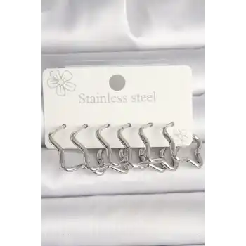 316L Çelik Gümüş Renk Yıldız Model Kadın Küpe Seti