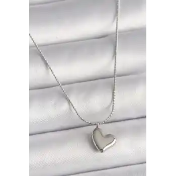 316L Çelik Gümüş Renk Zincir Kalp Figür Kadın Kolye