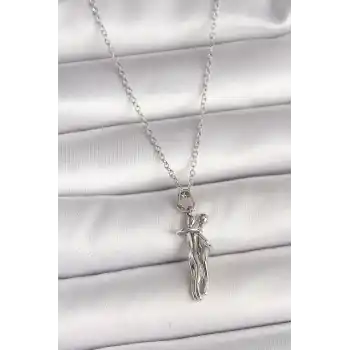 316L Çelik Gümüş Renk Zincir Sarılma Model Kadın Kolye