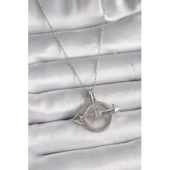 316L Çelik Gümüş Renk Zincir Zirkon Taşlı Halka Model Kadın Kolye