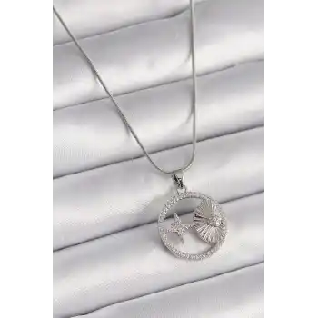 316L Çelik Gümüş Renk Zincir Zirkon Taşlı Yıldız Madalyon Model Kadın Kolye