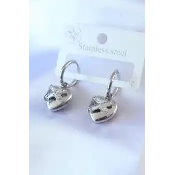 316L Çelik Gümüş Renk Zirkon Taş Detay Kalp Model Kadın Küpe