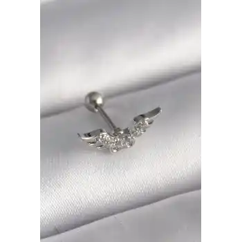 316L Çelik Gümüş Renk Zirkon Taş Detay Kanat Model Tragus Piercing