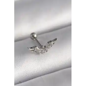 316L Çelik Gümüş Renk Zirkon Taş Detay Kanat Model Tragus Piercing