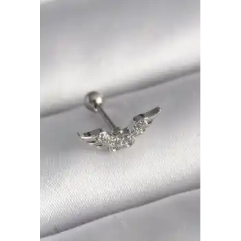316L Çelik Gümüş Renk Zirkon Taş Detay Kanat Model Tragus Piercing