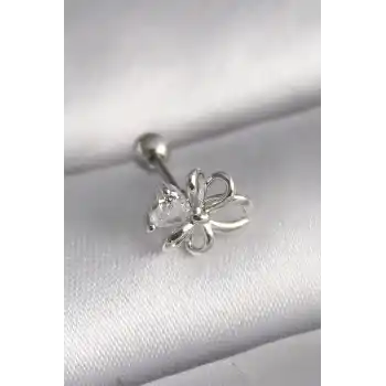 316L Çelik Gümüş Renk Zirkon Taş Detay Kurdele Model Tragus Piercing