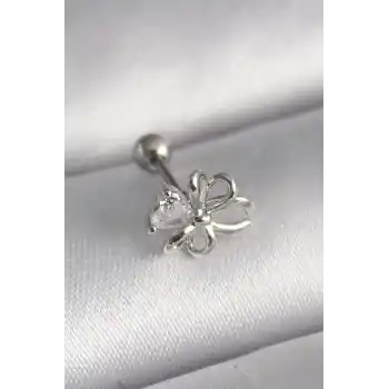 316L Çelik Gümüş Renk Zirkon Taş Detay Kurdele Model Tragus Piercing