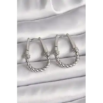 316L Çelik Gümüş Renk Zirkon Taş Detaylı Burma Halka Model Kadın Küpe