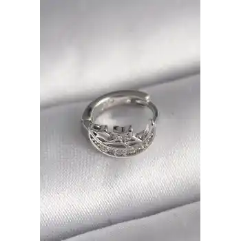 316L Çelik Gümüş Renk Zirkon Taşlı Ay Yıldız Model Tragus Piercing