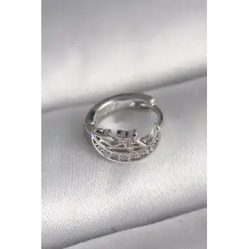 316L Çelik Gümüş Renk Zirkon Taşlı Ay Yıldız Model Tragus Piercing