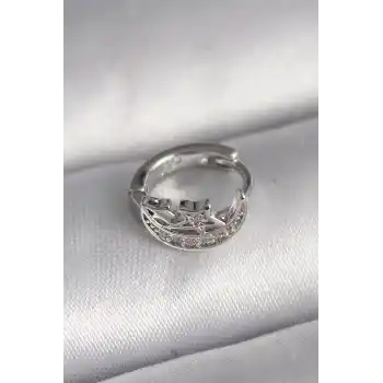 316L Çelik Gümüş Renk Zirkon Taşlı Ay Yıldız Model Tragus Piercing