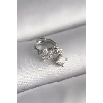 316L Çelik Gümüş Renk Zirkon Taşlı Çiçek Model Sallantı Detay Tragus Piercing