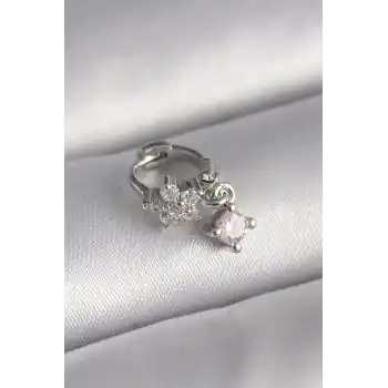 316L Çelik Gümüş Renk Zirkon Taşlı Çiçek Model Sallantı Detay Tragus Piercing