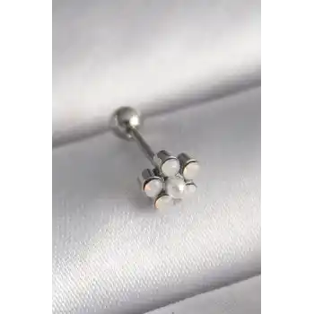 316L Çelik Gümüş Renk Zirkon Taşlı Çiçek Model Tragus Piercing