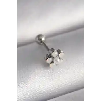 316L Çelik Gümüş Renk Zirkon Taşlı Çiçek Model Tragus Piercing