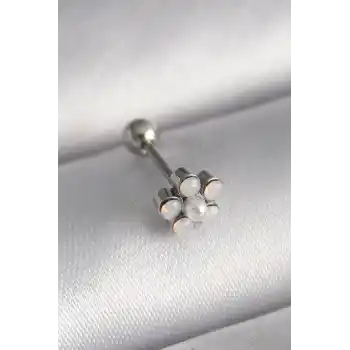 316L Çelik Gümüş Renk Zirkon Taşlı Çiçek Model Tragus Piercing