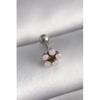 316L Çelik Gümüş Renk Zirkon Taşlı Çiçek Tragus Piercing