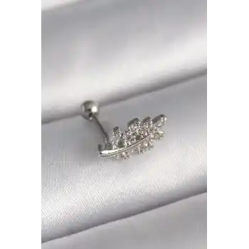 316L Çelik Gümüş Renk Zirkon Taşlı Dal Tragus Piercing