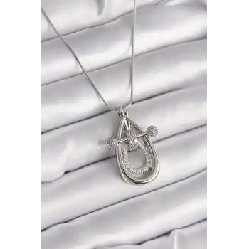 316L Çelik Gümüş Renk Zirkon Taşlı Damla Model Kadın Kolye