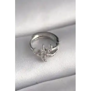 316L Çelik Gümüş Renk Zirkon Taşlı Deniz Yıldızı Model Tragus Piercing