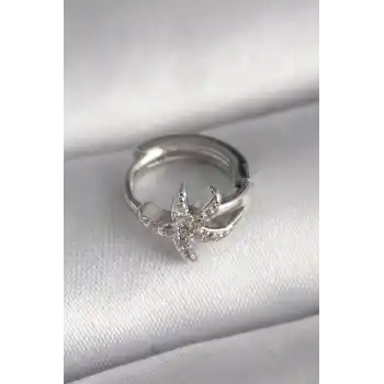 316L Çelik Gümüş Renk Zirkon Taşlı Deniz Yıldızı Model Tragus Piercing