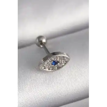 316L Çelik Gümüş Renk Zirkon Taşlı Göz Tragus Piercing