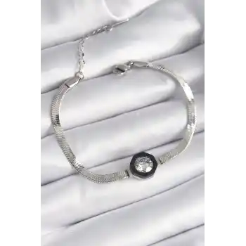 316L Çelik Gümüş Renk Zirkon Taşlı İtalyan Zincir Model Kadın Bileklik