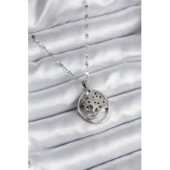 316L Çelik Gümüş Renk Zirkon Taşlı Jaguar Model Kadın Kolye