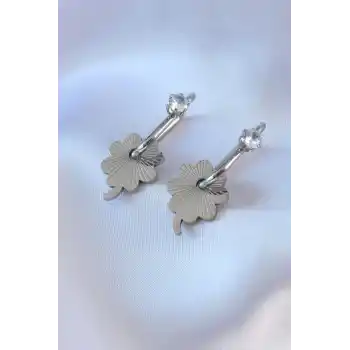 316L Çelik Gümüş Renk Zirkon Taşlı Kadın Göçmen Küpesi