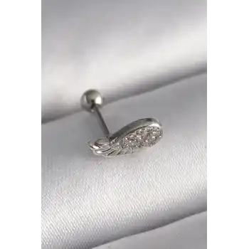 316L Çelik Gümüş Renk Zirkon Taşlı Kanat Tragus Piercing