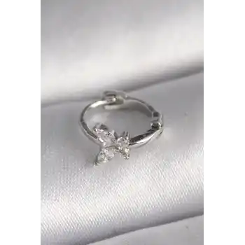 316L Çelik Gümüş Renk Zirkon Taşlı Kelebek Model Tragus Piercing
