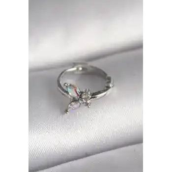 316L Çelik Gümüş Renk Zirkon Taşlı Kelebek Model Tragus Piercing