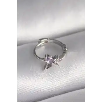 316L Çelik Gümüş Renk Zirkon Taşlı Kelebek Model Tragus Piercing
