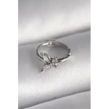 316L Çelik Gümüş Renk Zirkon Taşlı Kelebek Model Tragus Piercing