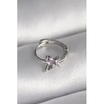 316L Çelik Gümüş Renk Zirkon Taşlı Kelebek Model Tragus Piercing