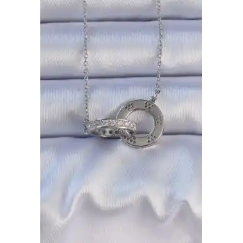 316L Çelik Gümüş Renk Zirkon Taşlı Kolye