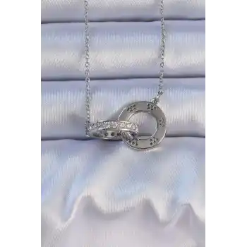 316L Çelik Gümüş Renk Zirkon Taşlı Kolye