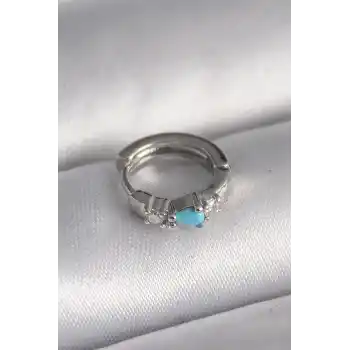 316L Çelik Gümüş Renk Zirkon Taşlı Mavi Boncuk Detay Tragus Piercing
