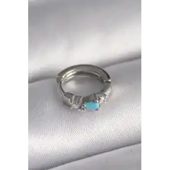 316L Çelik Gümüş Renk Zirkon Taşlı Mavi Boncuk Detay Tragus Piercing