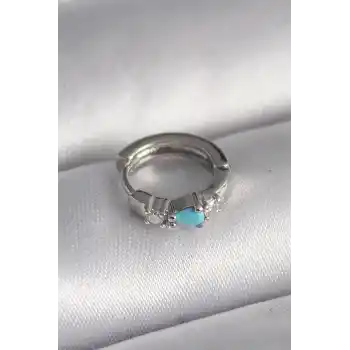 316L Çelik Gümüş Renk Zirkon Taşlı Mavi Boncuk Detay Tragus Piercing